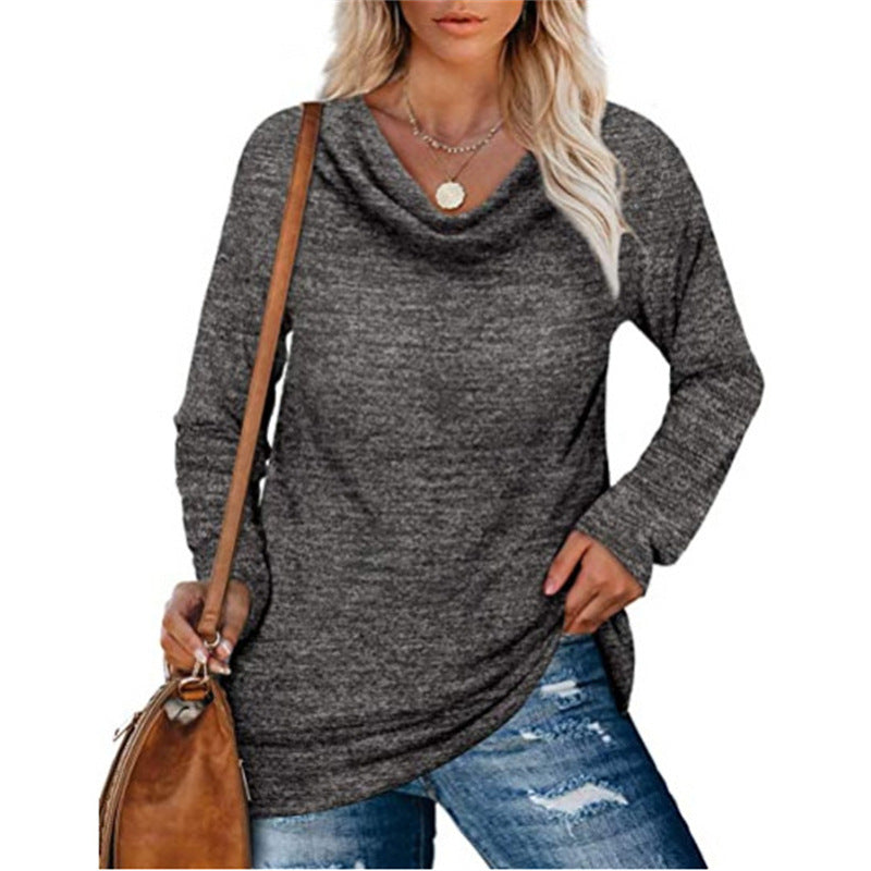 Casual long-sleeve t-shirt for women with classic cascade neckline Lune London