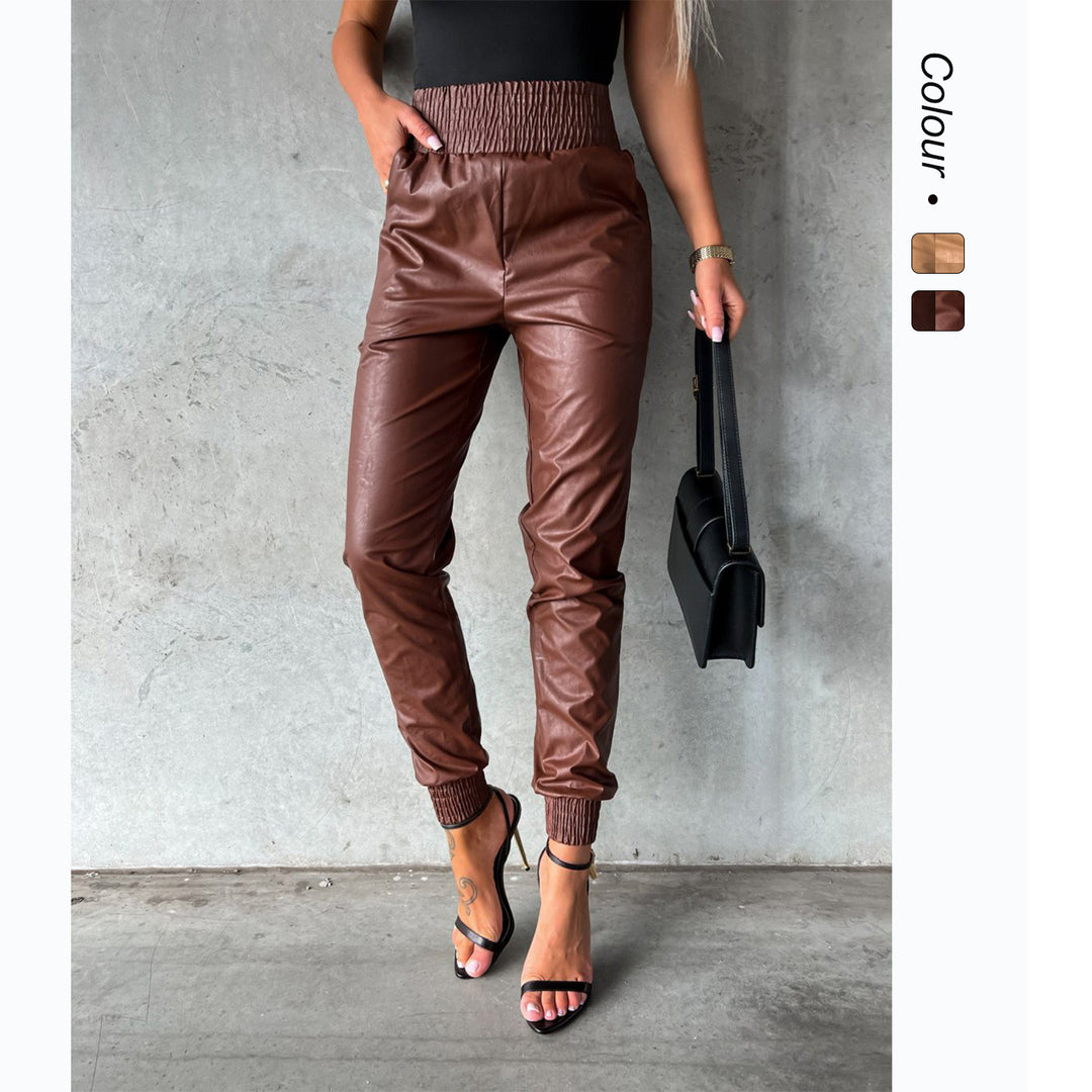 Women's faux leather pants with elastic waistband and slim fit Lune London