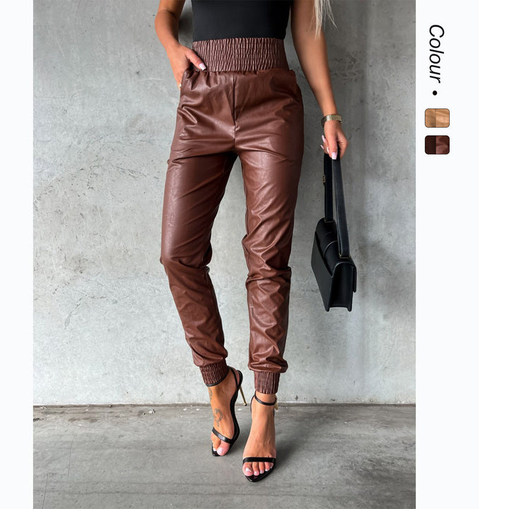 Women's faux leather pants with elastic waistband and slim fit Lune London