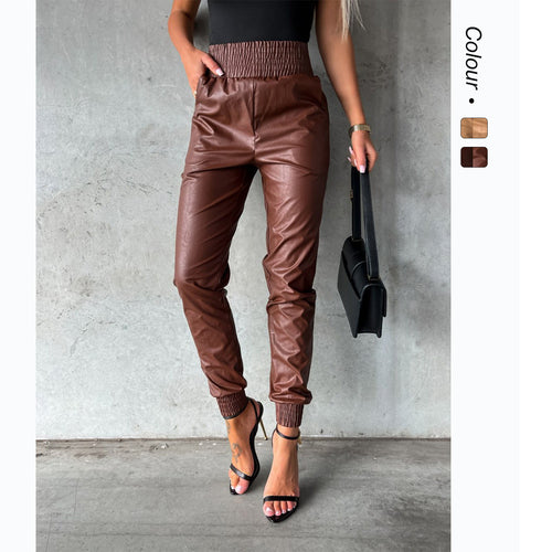 Women's faux leather pants with elastic waistband and slim fit Lune London
