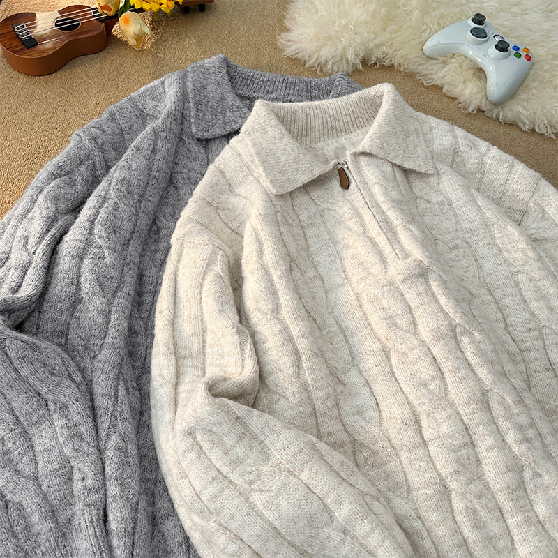 Ladies High Quality Knit Sweater with Short Zipper and Classic Collar Lune London