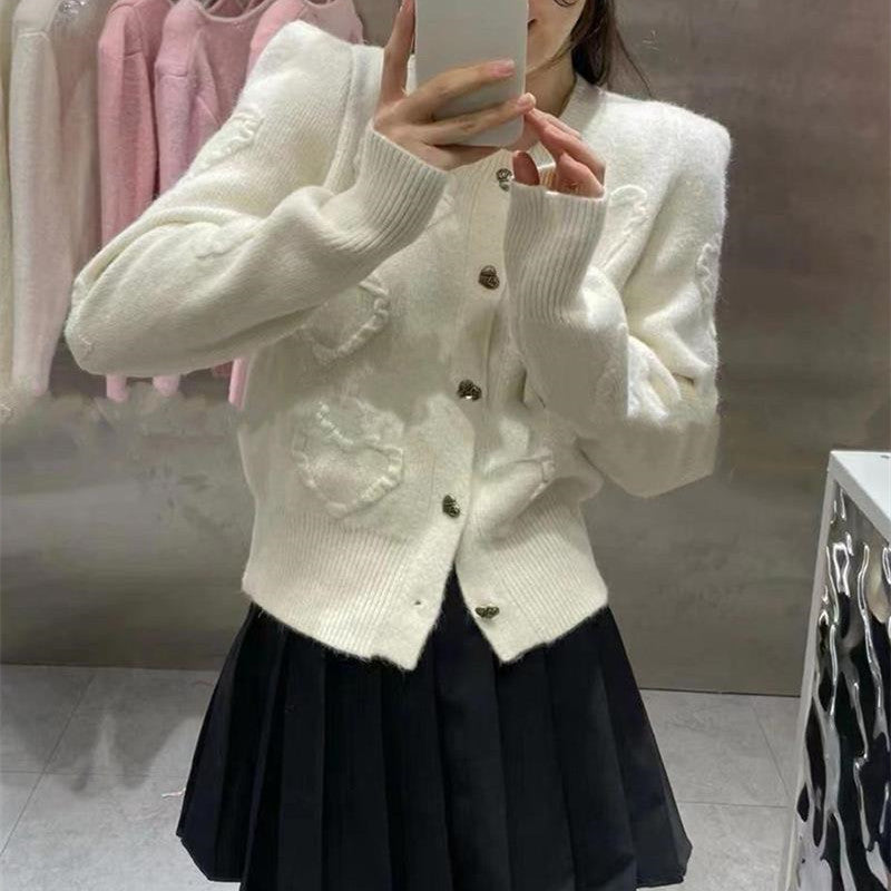 Women's knitted jacket with heart-shaped details and press studs Lune London