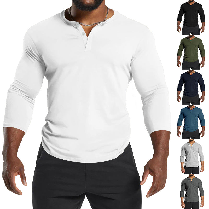 Men's Long Sleeve Henley Shirt in Breathable Cotton Blend with Button Details Lune London