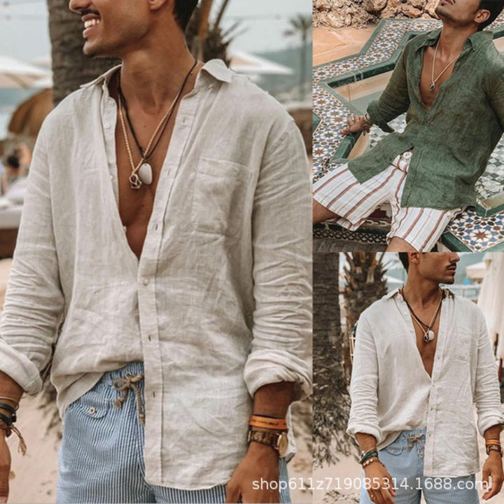 Light linen shirt for men with modern collar and casual chic design