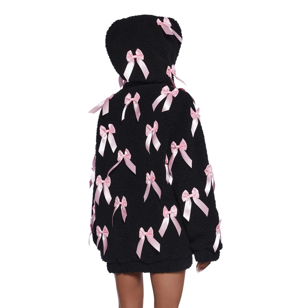 Fleece jacket for women with elaborate satin bows Lune London