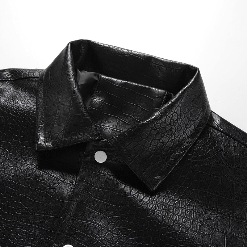 Men's synthetic leather jacket with chic and stylish croc design
