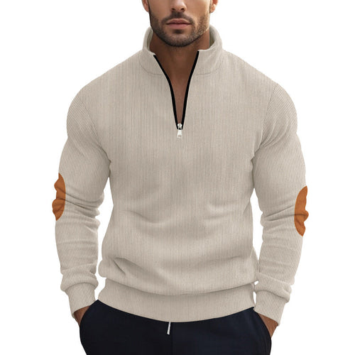 Men's Knit Pullover with Modern Zipper and Elegant Elbow Patches Lune London