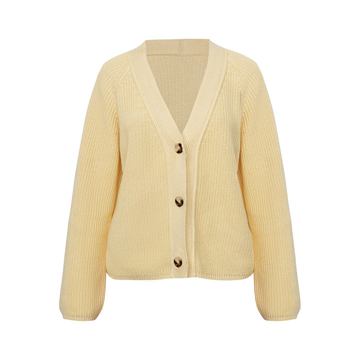 Women's knit jacket with large V-neck and button closure Lune London