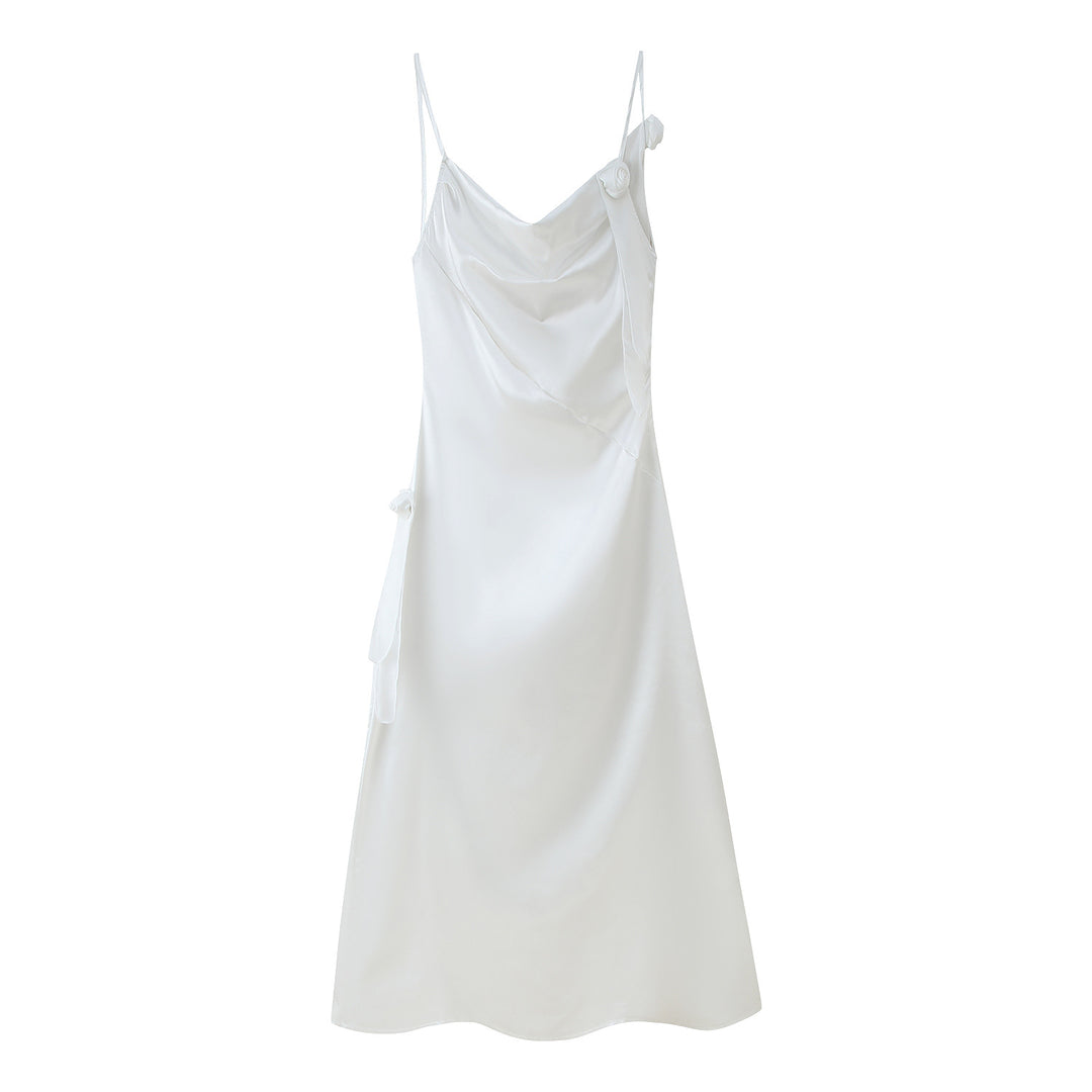 Satin dress for women with an elegant ruffle design and adjustable straps Lune London