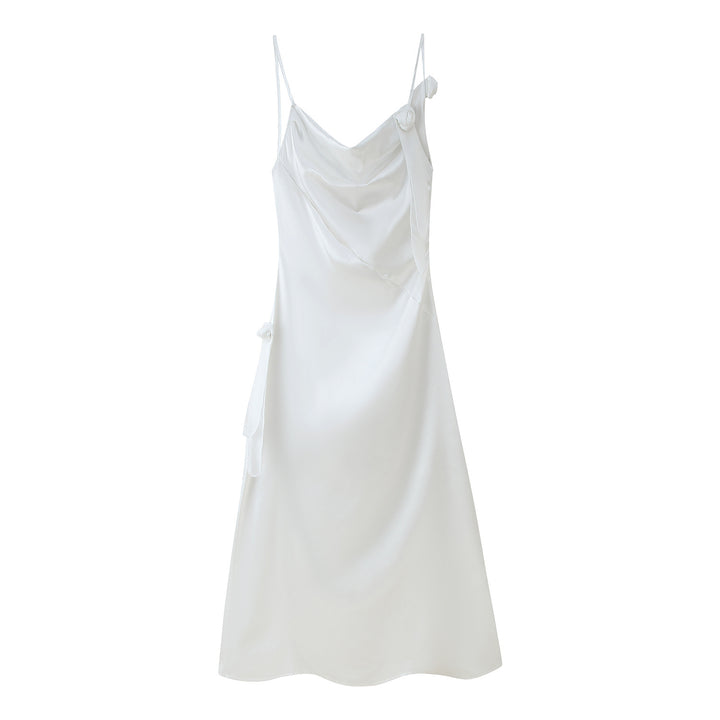 Satin dress for women with an elegant ruffle design and adjustable straps Lune London