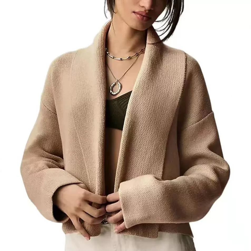 Casual knit jacket for women with an open design and a V neck Lune London