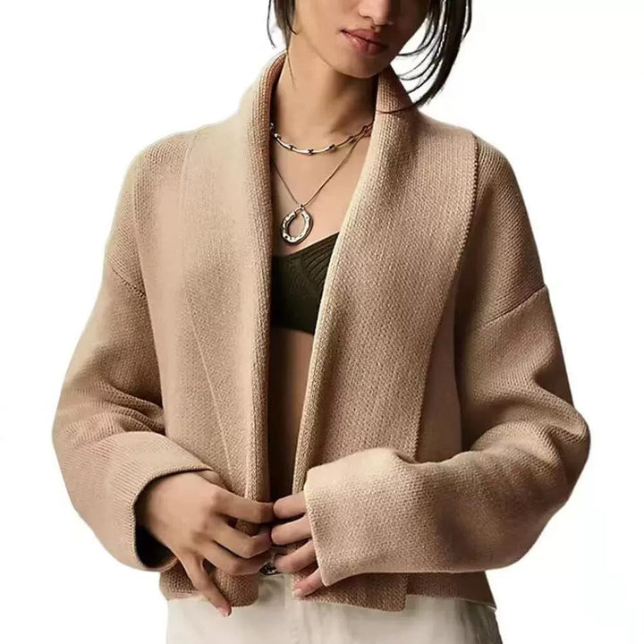 Casual knit jacket for women with an open design and a V neck Lune London