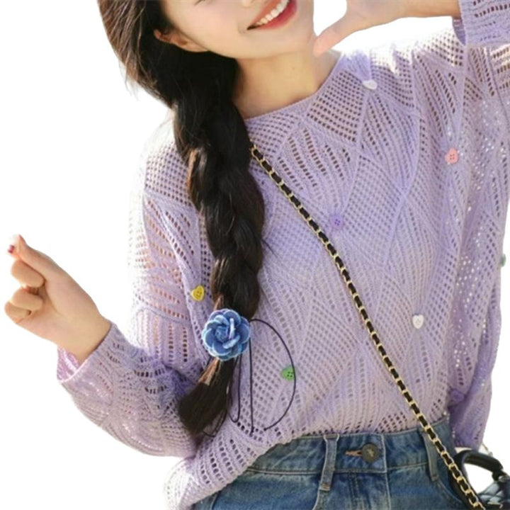 Aerial knit blouse for women with colorful pattern and applications Lune London