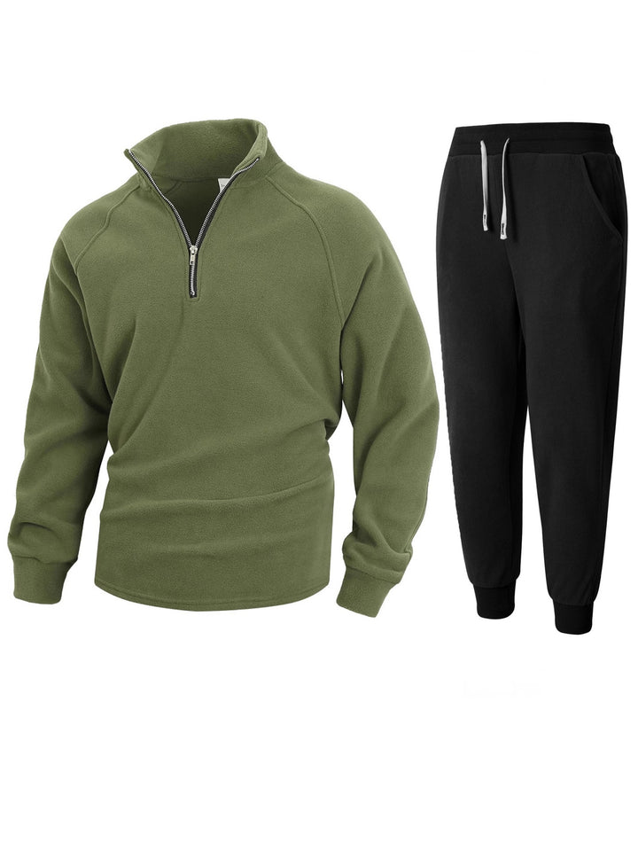 Men's fleece top with modern high collar and chic sporty joggers