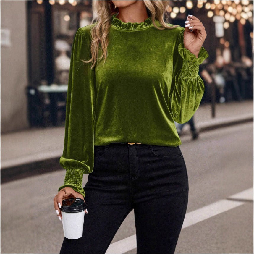 Dames Élégant et Ludique Plissé Velours Top Chic & Stil