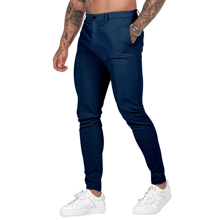 Slim-fit chino pants for men with elastic waistband and deep side pockets Lune London