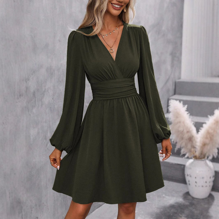 Modern wrap dress for ladies with casual puff sleeves and a waist belt Lune London