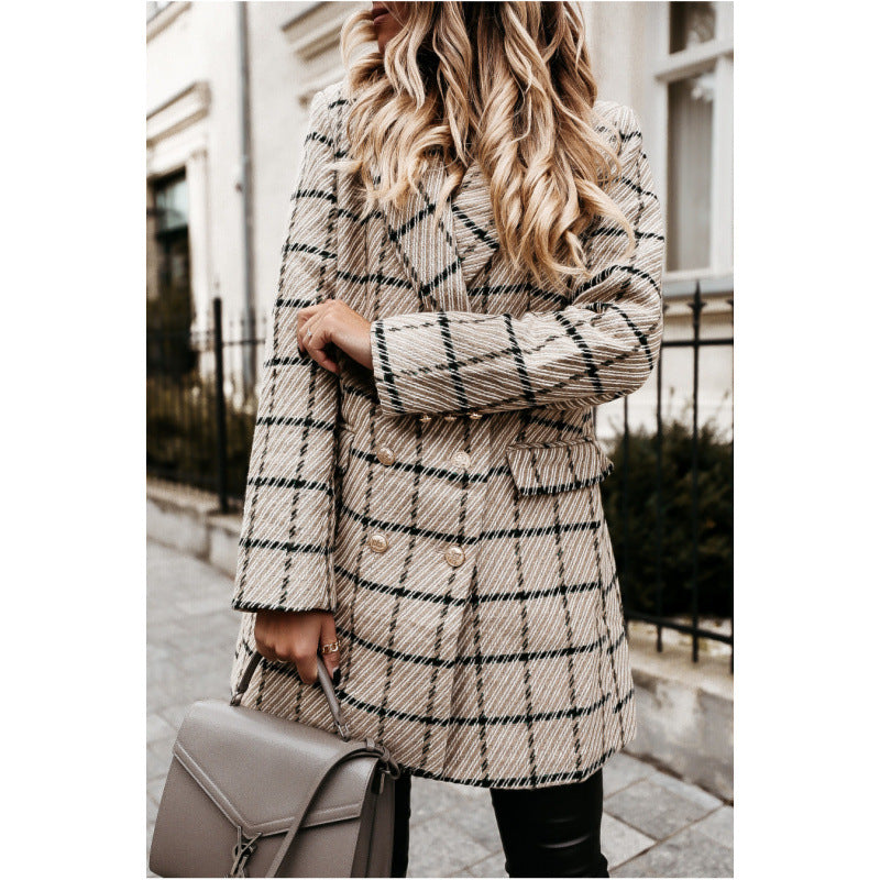 Double-breasted checked jacket for women Lune London