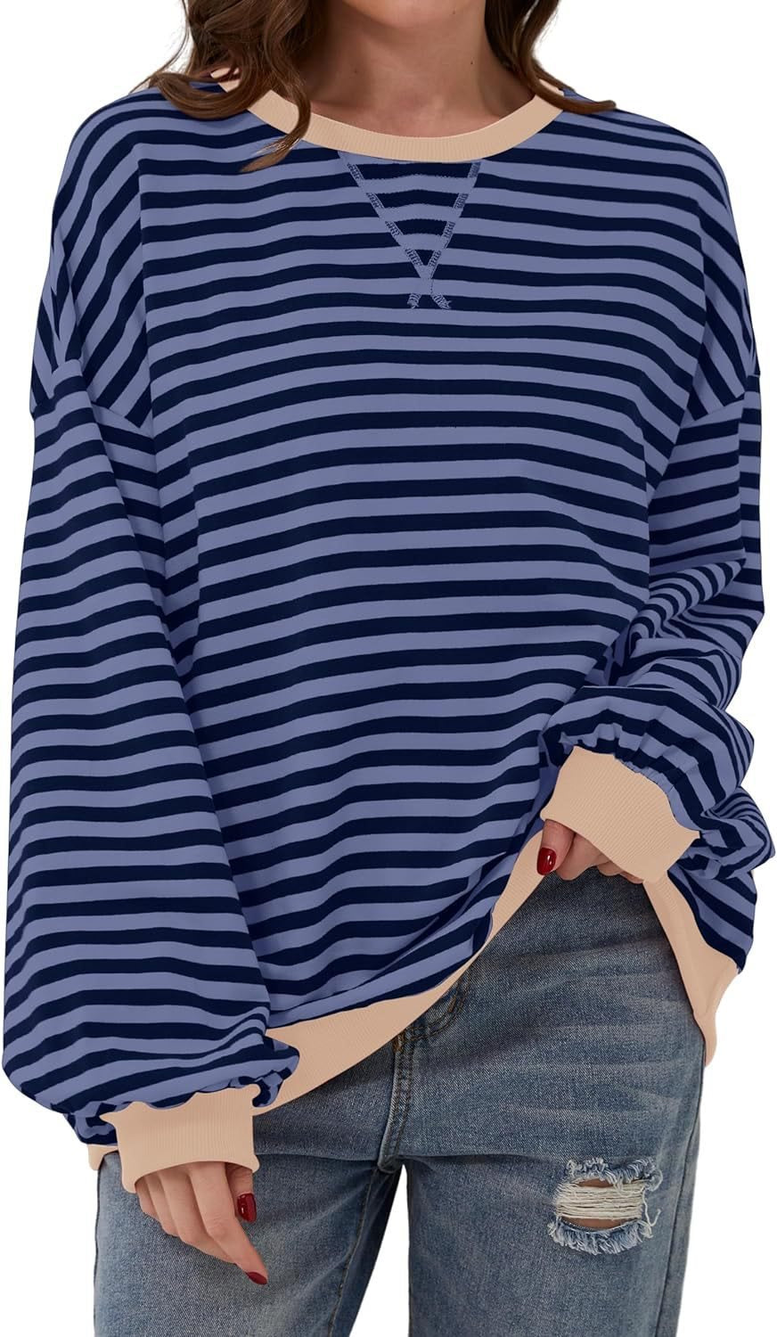 Women casual sweater with striking striped pattern and elastic edges Lune London