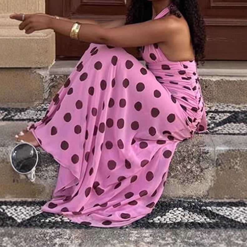 Women Elegant Maxi Dress with Polka Dots and Deep V Neck Lune London