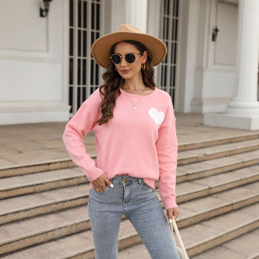 Pull doux pour femmes avec application en forme de cœur Chic & Stil