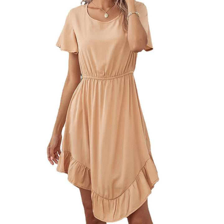 Casual midi dress for women with elastic belt and ruffled hem Lune London