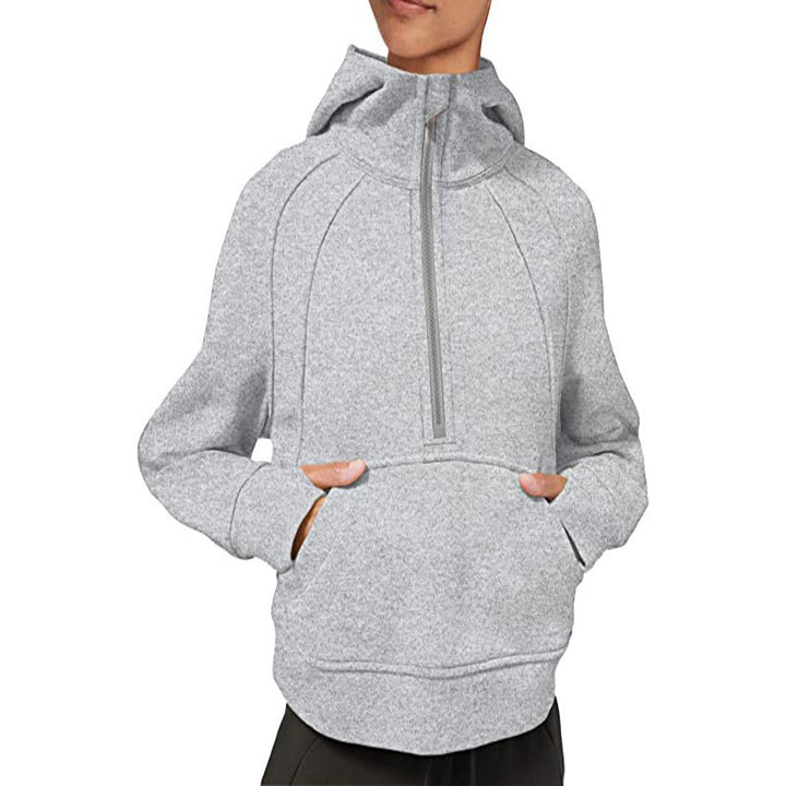 Ladies fleece hooded sweatshirt with half-zip Lune London