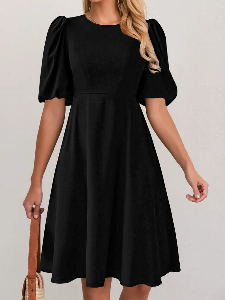 Ladies Elegant A-Line Dress Puff Sleeves Lune London