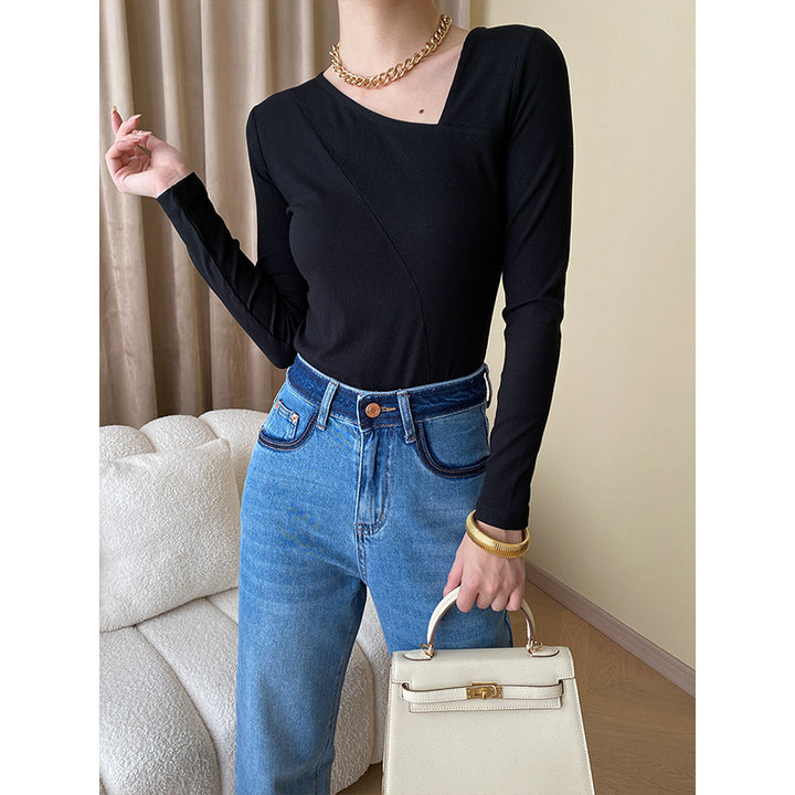 Ladies Fitted Long Sleeve with V-Neck Chic & Stil