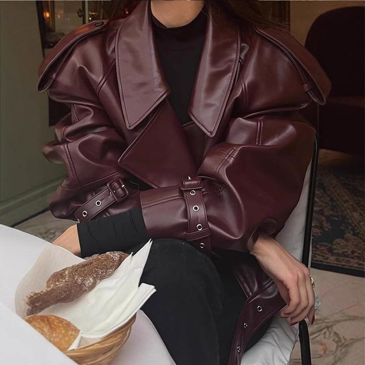 Oversized faux leather jacket for women with belts and new details Lune London
