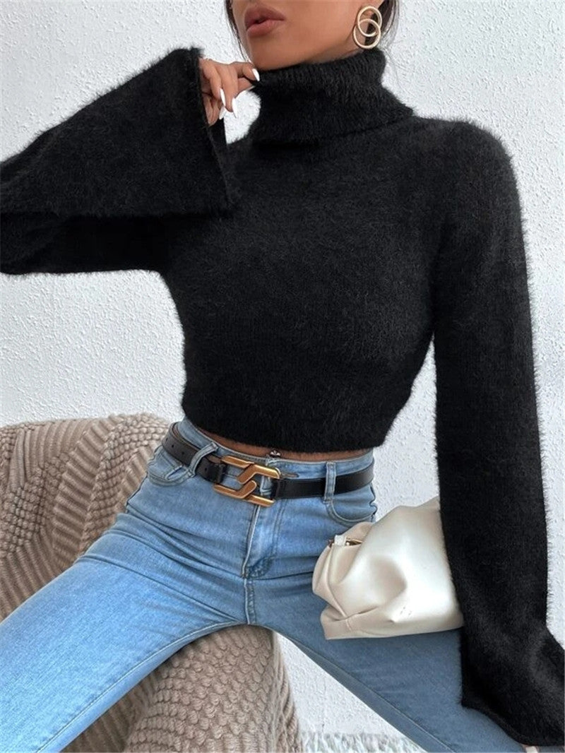 Ladies High Quality Knit Sweater with Wide Sleeves and Turtleneck Lune London