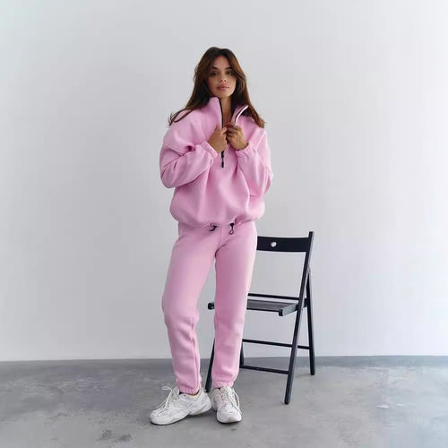 Women's fleece tracksuit with half-zip and elastic cuffs Lune London