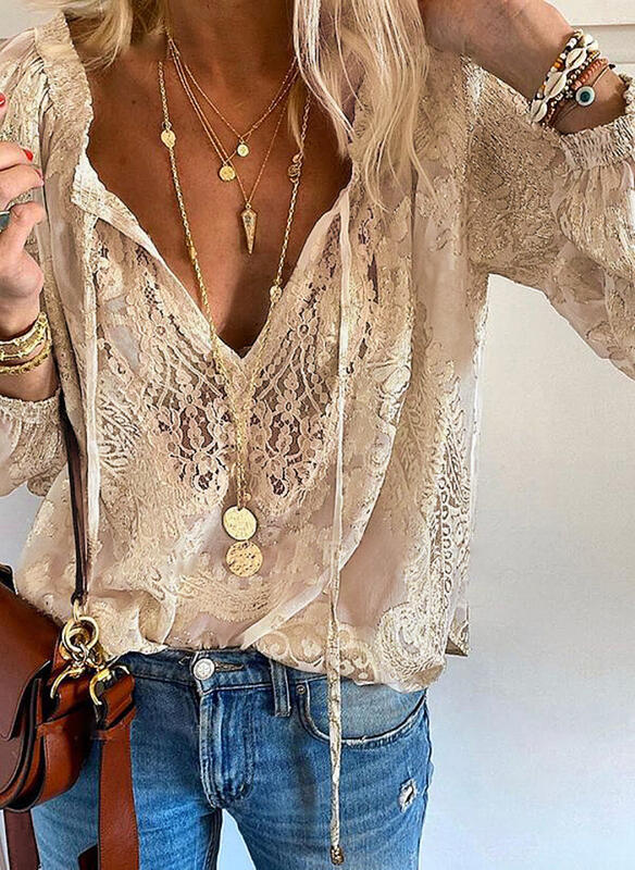 Ladies Elegant and Feminine Blouse with V-Neck and Lace Accents Lune London