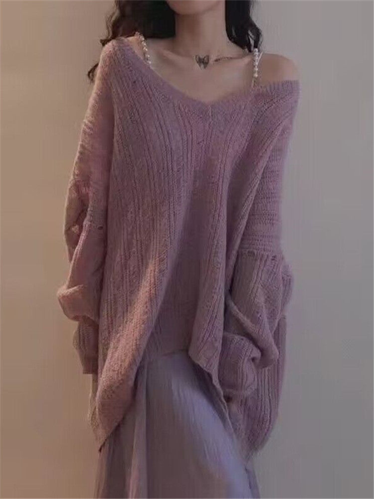 Pull en tricot épais pour femmes avec décolleté en V profond et coupe décontractée Chic & Stil
