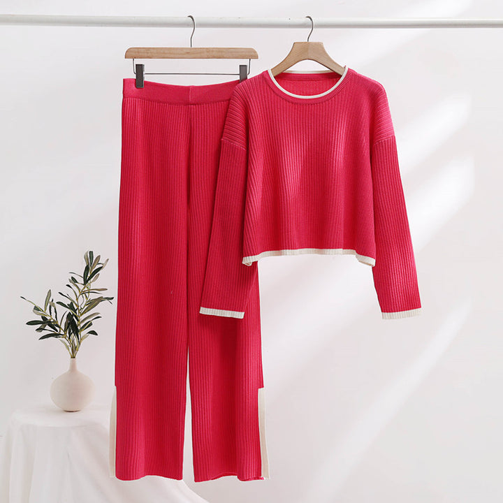 Casual knitted set for women with high waist and contrasting cuffs Lune London