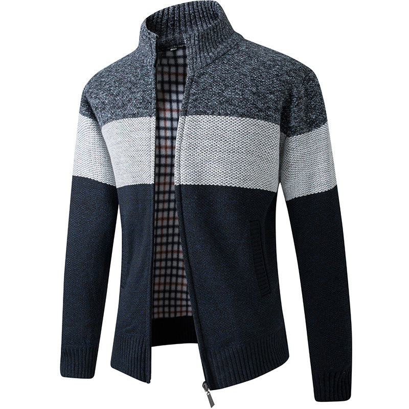 Knitted men's jacket with high collar and striped design Lune London