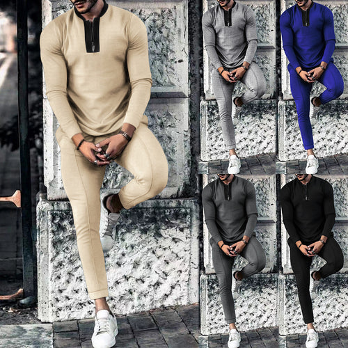 Men's Two-Piece Tracksuit with High Collar and Zipper Lune London