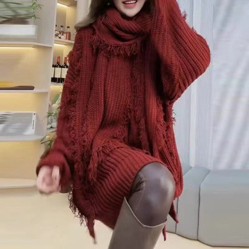 Pull en tricot épais pour femmes avec bords effilochés et décolleté en V Chic & Stil