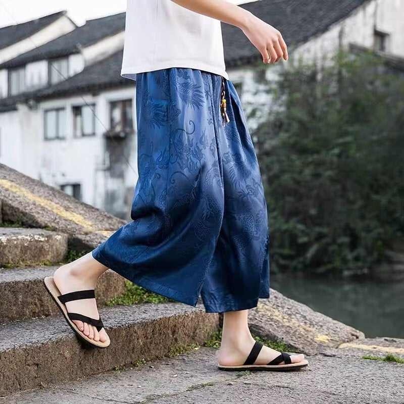 Airy harem pants for men with elegant pattern and elastic waist Lune London
