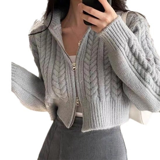 Fashion knitted jacket for women with embossed pattern and short cut Lune London