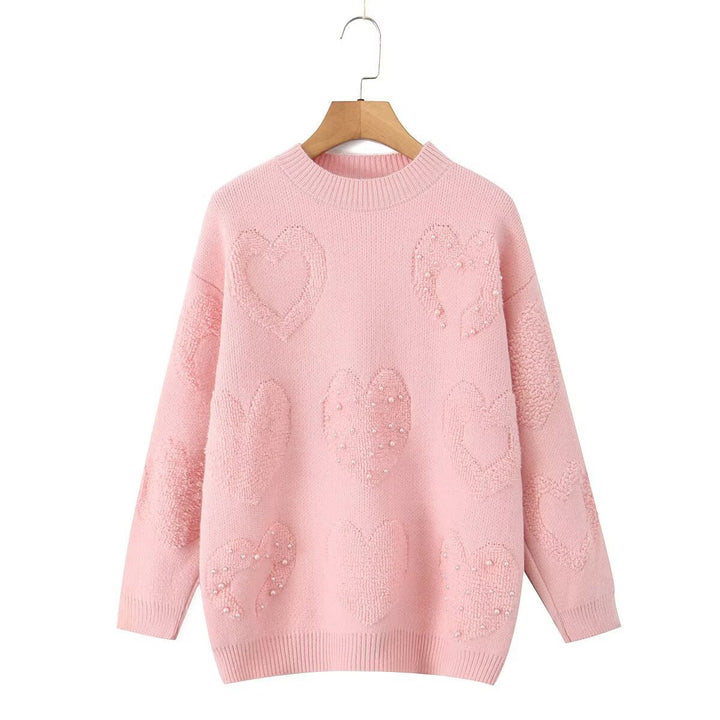 Pull en tricot confortable pour femmes avec motifs en cœur Chic & Stil