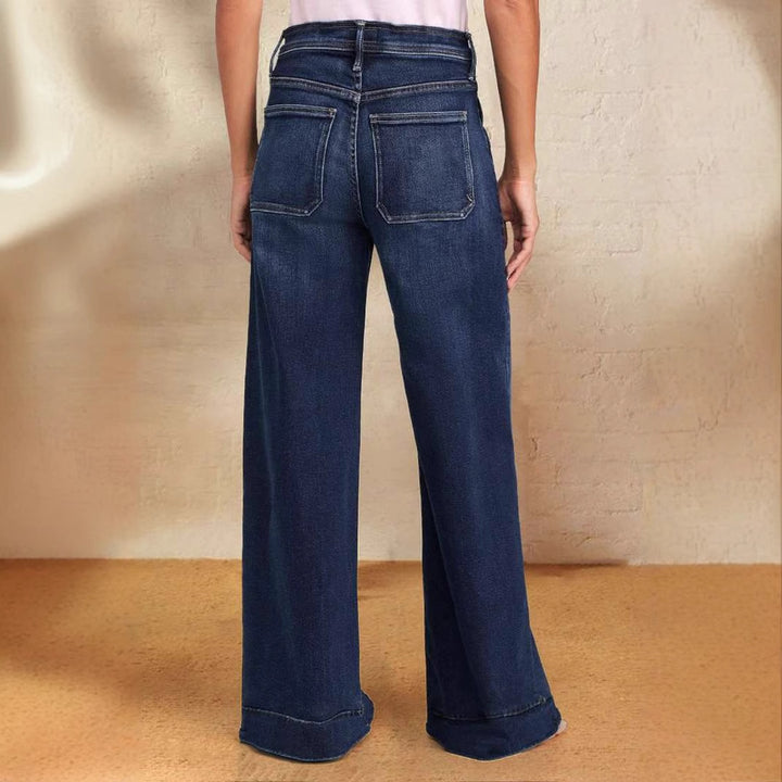 Women's wide-cut jeans with fashionable drawstring and elastic waistband