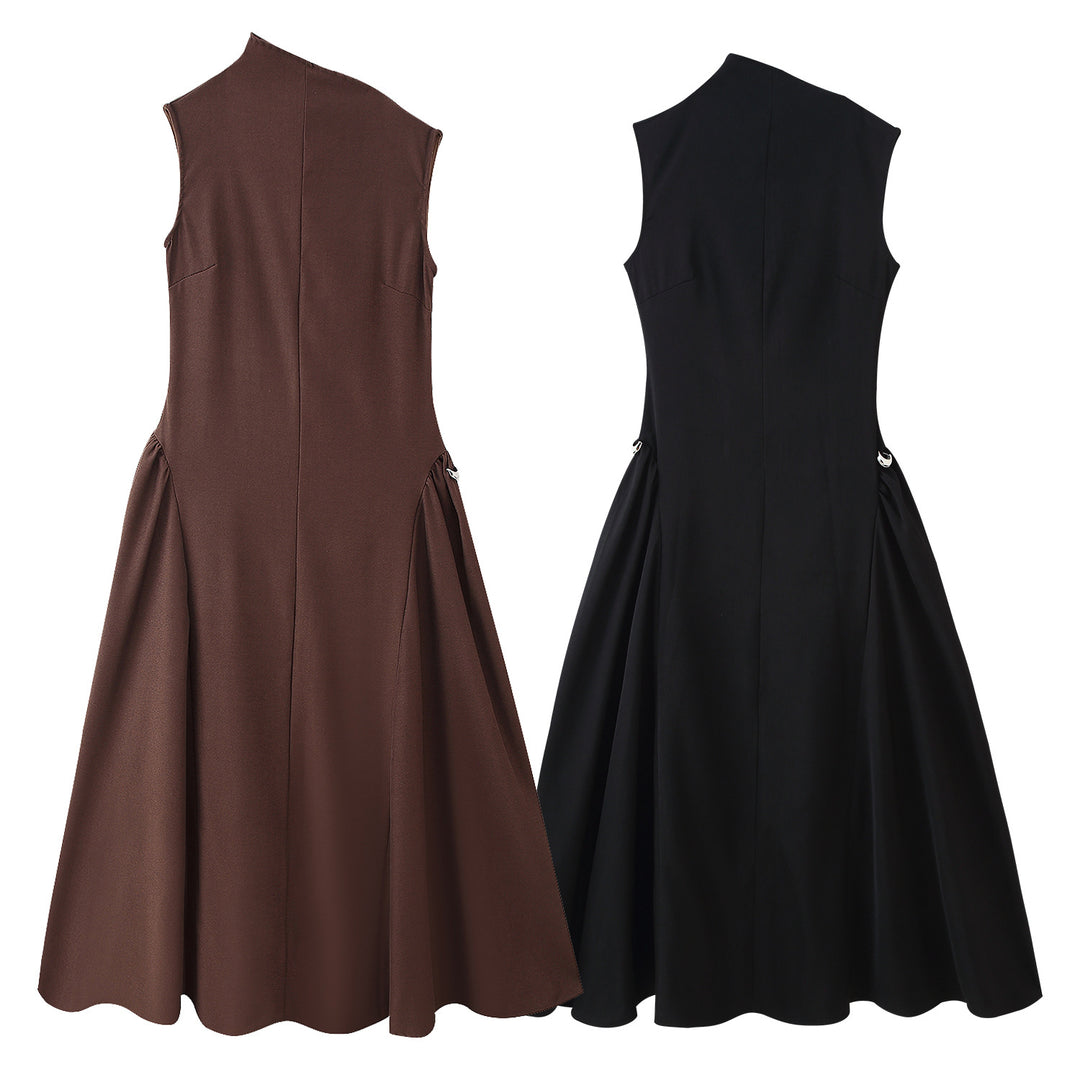 A-line dress for women with asymmetric neckline and elegant folds Lune London