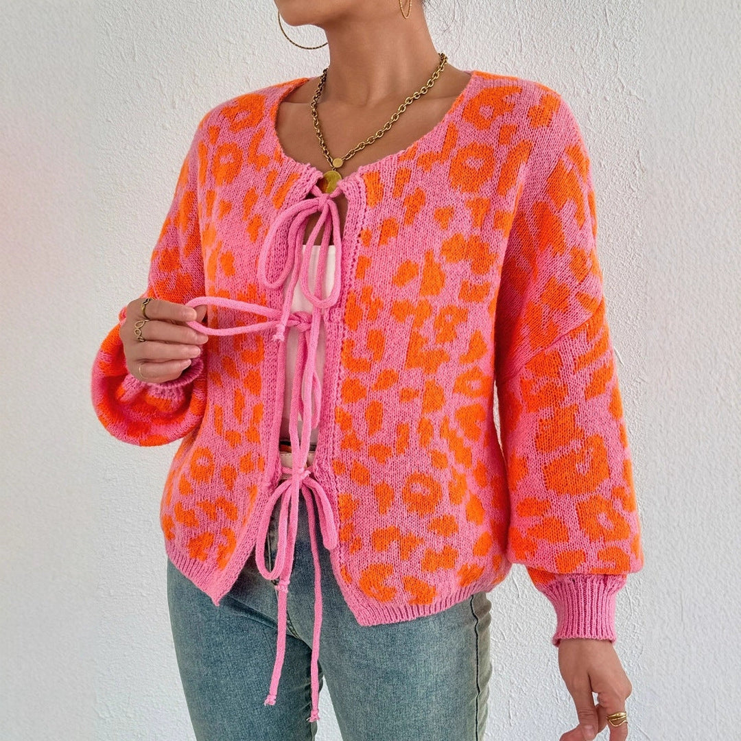 Ladies Cardigan with Unique Leopard Pattern and Adjustable Drawstring Lune London