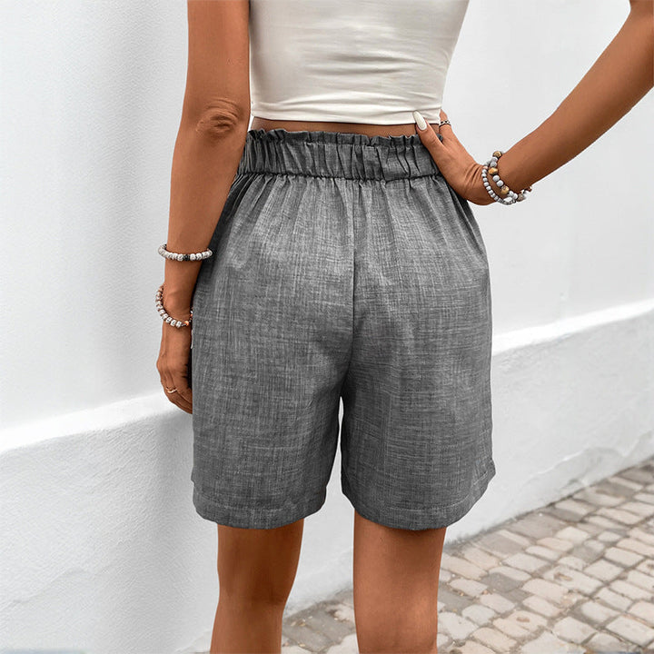 Ladies Elegant Cotton Shorts with High Waist and Pleats Lune London