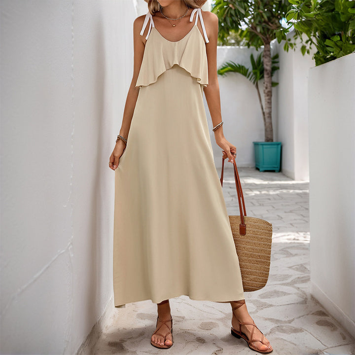 Casual maxi dress for women with ruffled hem and adjustable straps Lune London