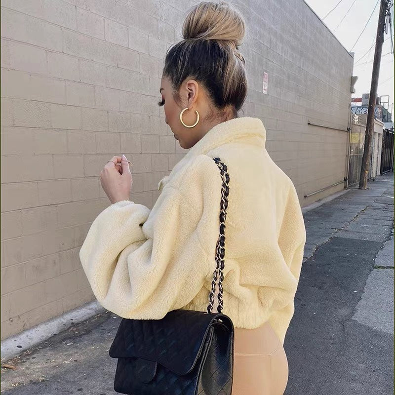 Ladies comfortable fleece jacket with oversized cut Chic and Style