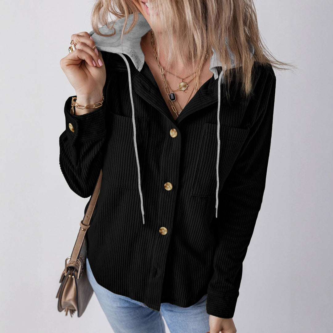 Lune London Women's Flannel Jacket with Hood and Trendy Ribbed Knit Design