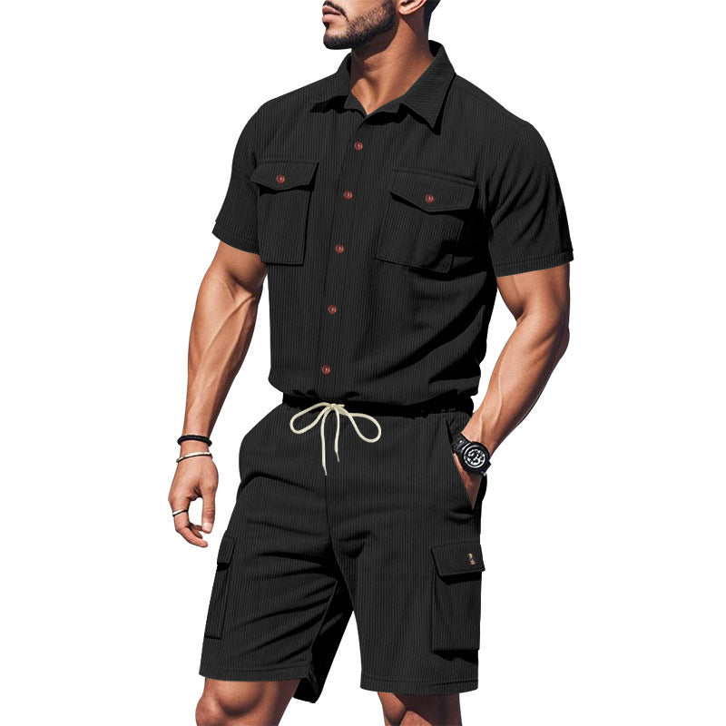 Casual short sleeve shirt for men and leisure shorts set with practical pockets Lune London