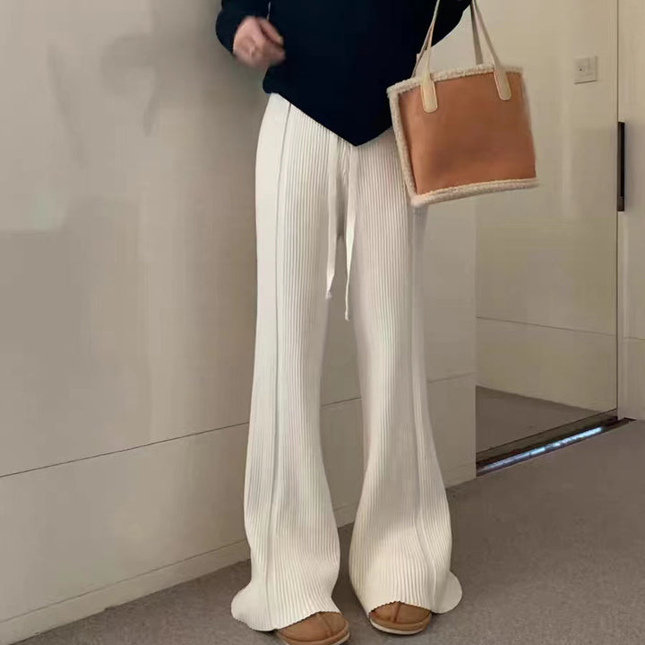Ladies Comfortable Pleated Trousers with Elastic Waist and Wide Leg Lune London